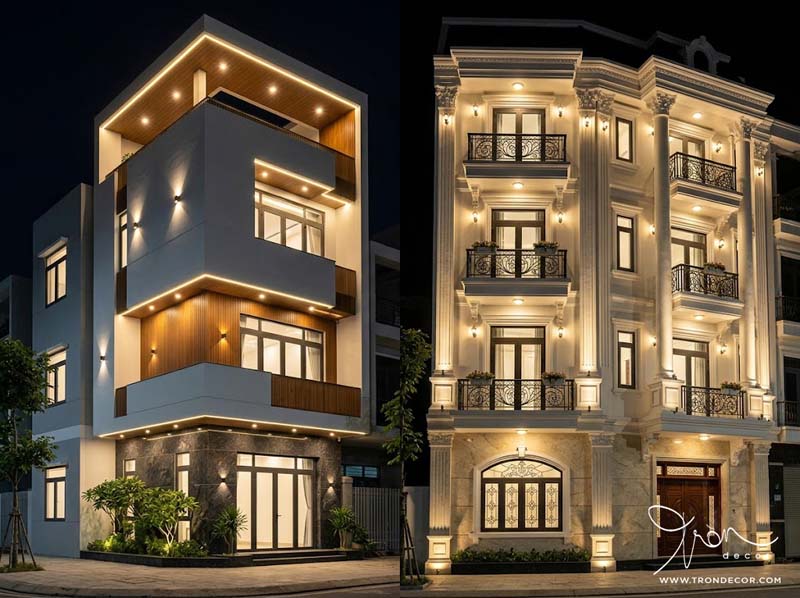 5 NGUYÊN TẮC "VÀNG" TRONG THIẾT KẾ CHIẾU SÁNG MẶT TIỀN BẠN CẦN BIẾT 3 thiết kế chiếu sáng mặt tiền
